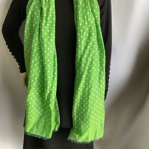 Talbots Green/White Polka Dot Silk/Linen Scarf - Picture 3 of 5
